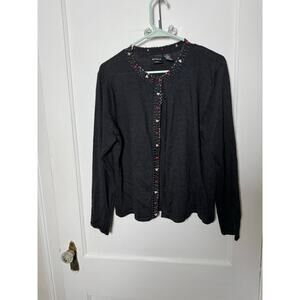 Vintage Erika Black Beaded Floral Coquette Girly Frilly Cardigan Sweater PL